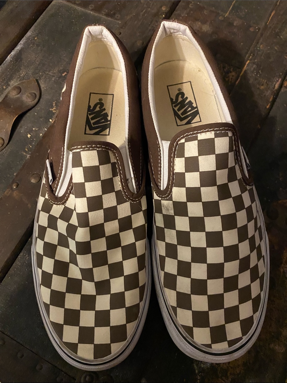 Vans Checkerboard Slip-On in Brown and White - Picture 3 of 4